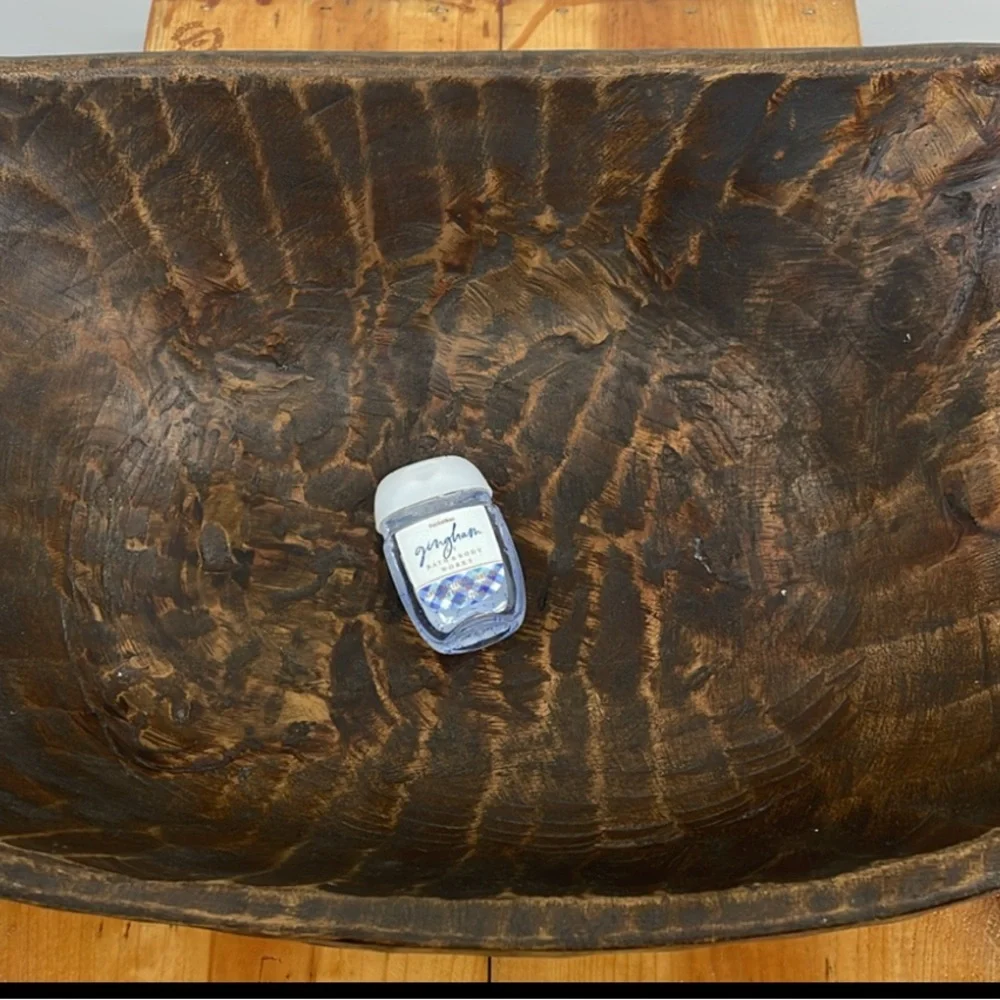 NWT Pier 1 XL Hand Carved Wood Bowl 26”Rustic Farmhouse Oversized Centerpiece